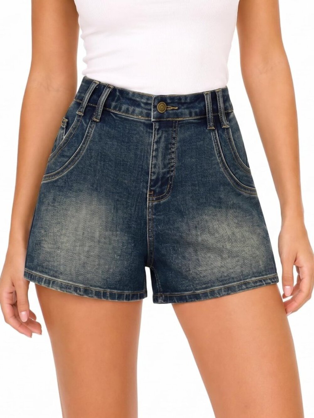 Vintage High Waisted Denim Shorts for Women | Stylish Jean Shorts with Pockets
